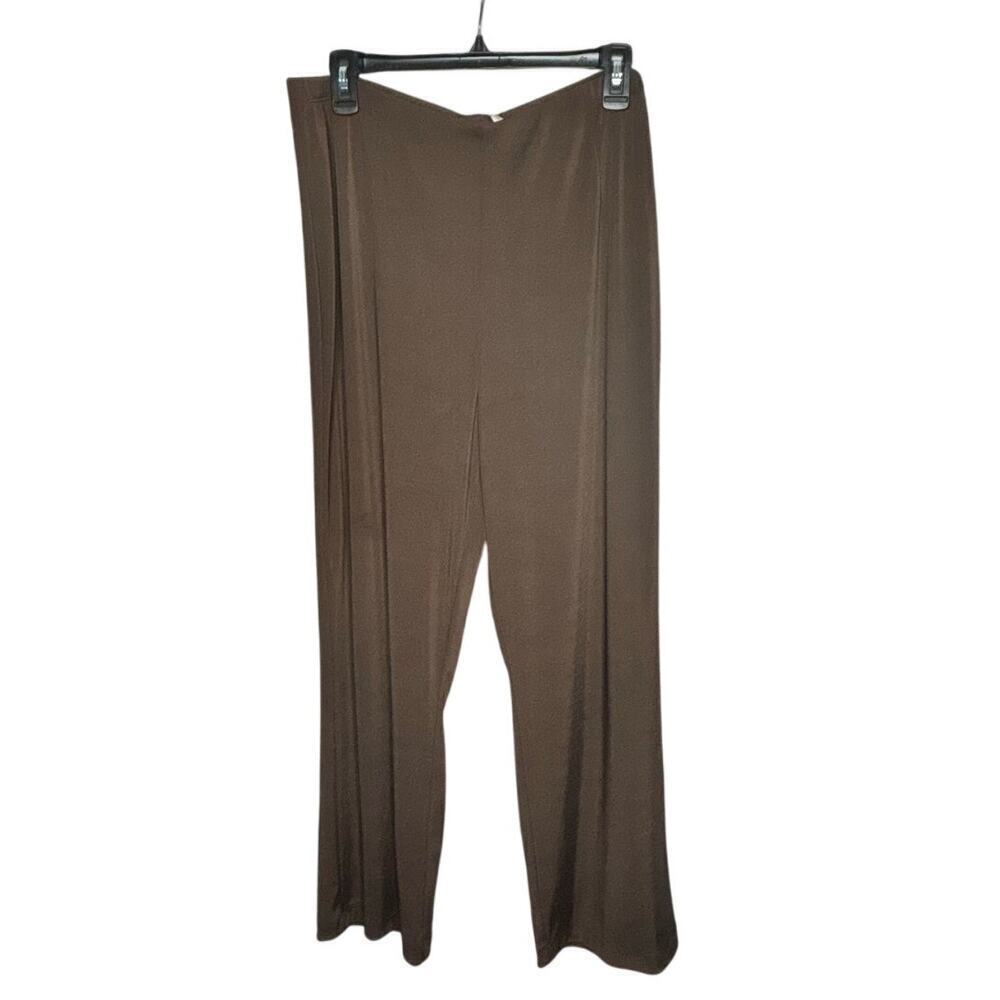 Chico's Easy Wear Pull on Slinky Brown Straight Leg Classic Pants Size XL Short